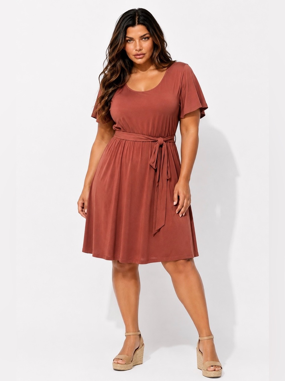 TORRID Brown Skater Tie-Waist Scoop Dress
